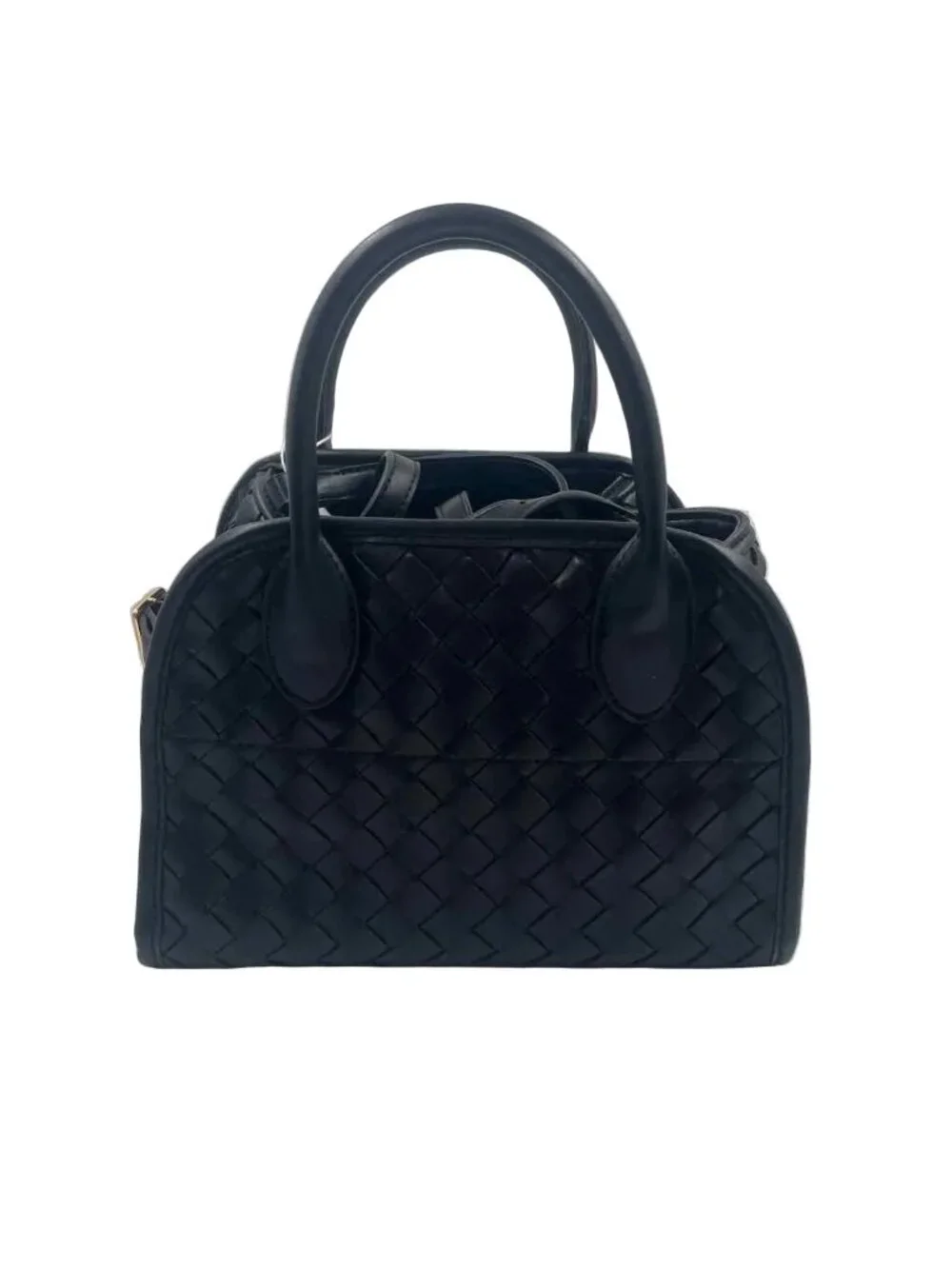 URBAN EXPRESSIONS Woven Black Vegan Leather Handled Satchel Purse w/Crossbody